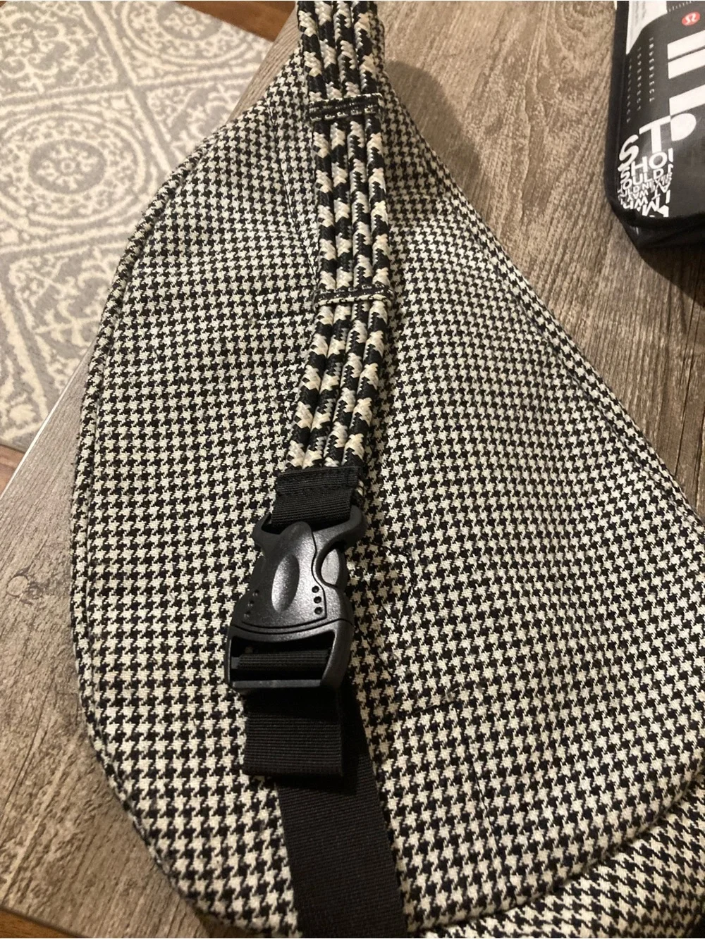 Kavu Black and White Houndstooth Sling Backpack